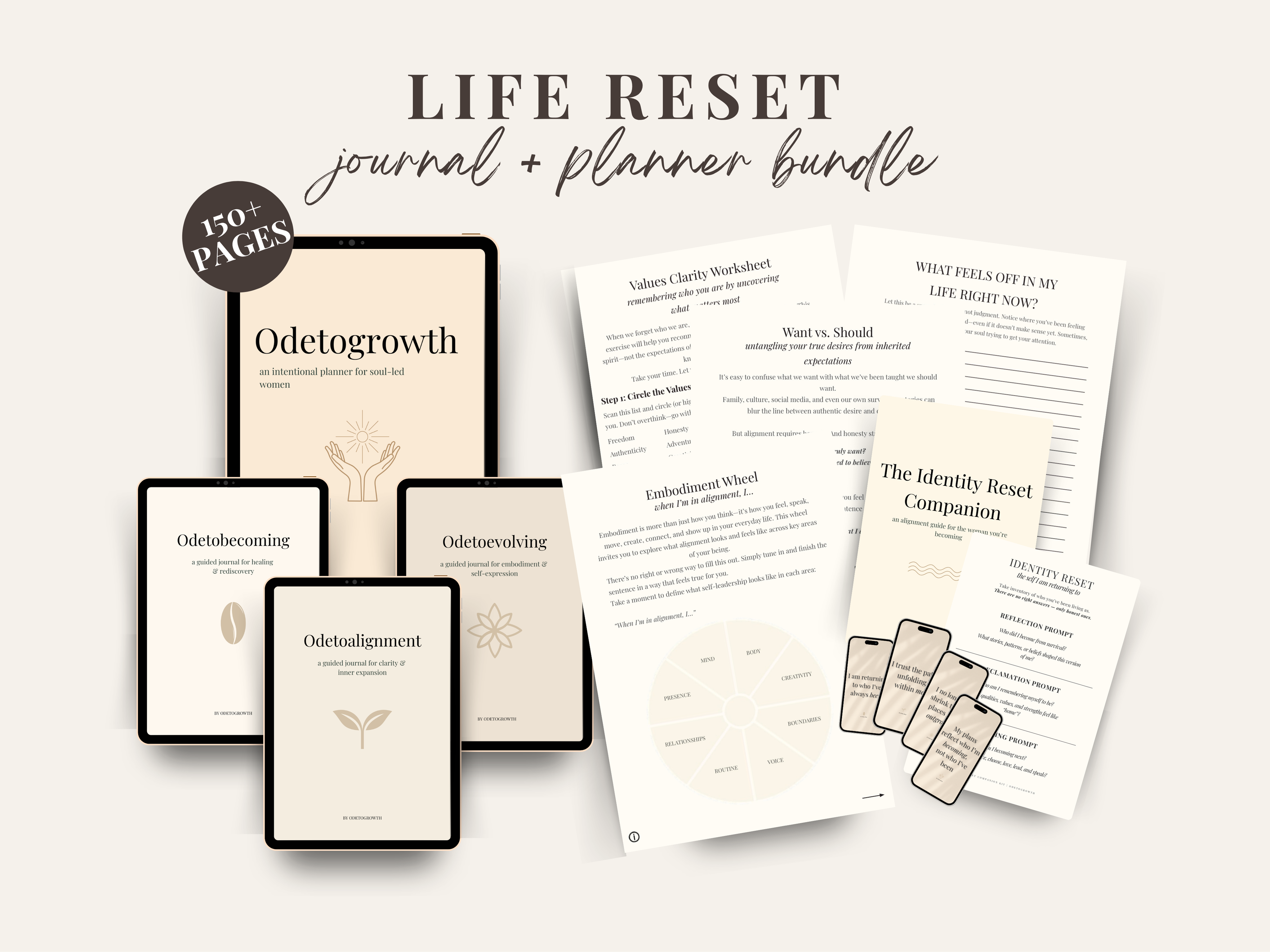 Life Reset journal and planner bundle including 3 guided journals and digital planner for personal growth and intentional living